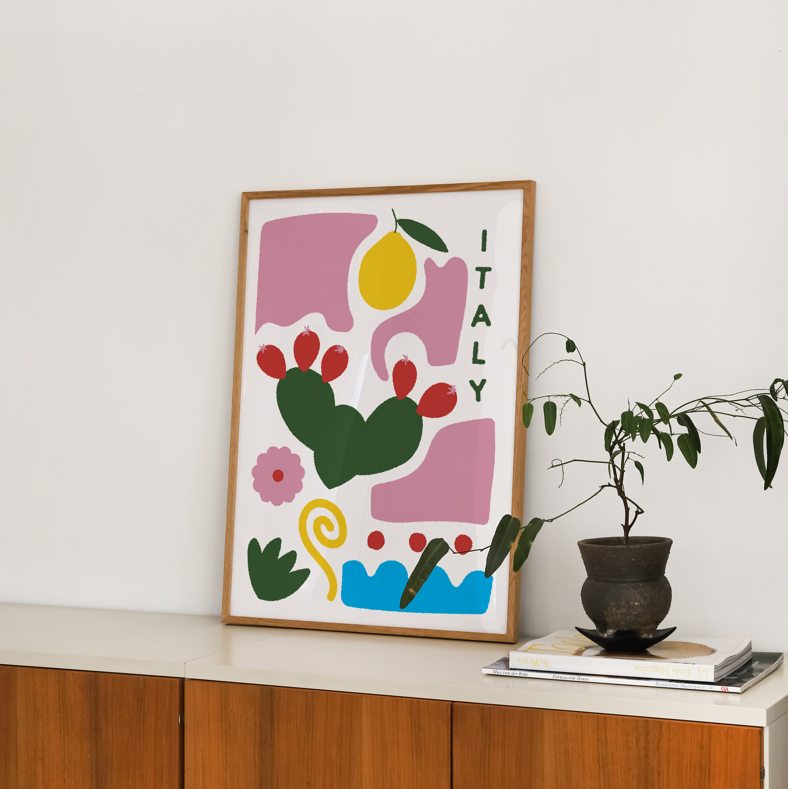 Italy Print with Cactus, Lemon and other shapes