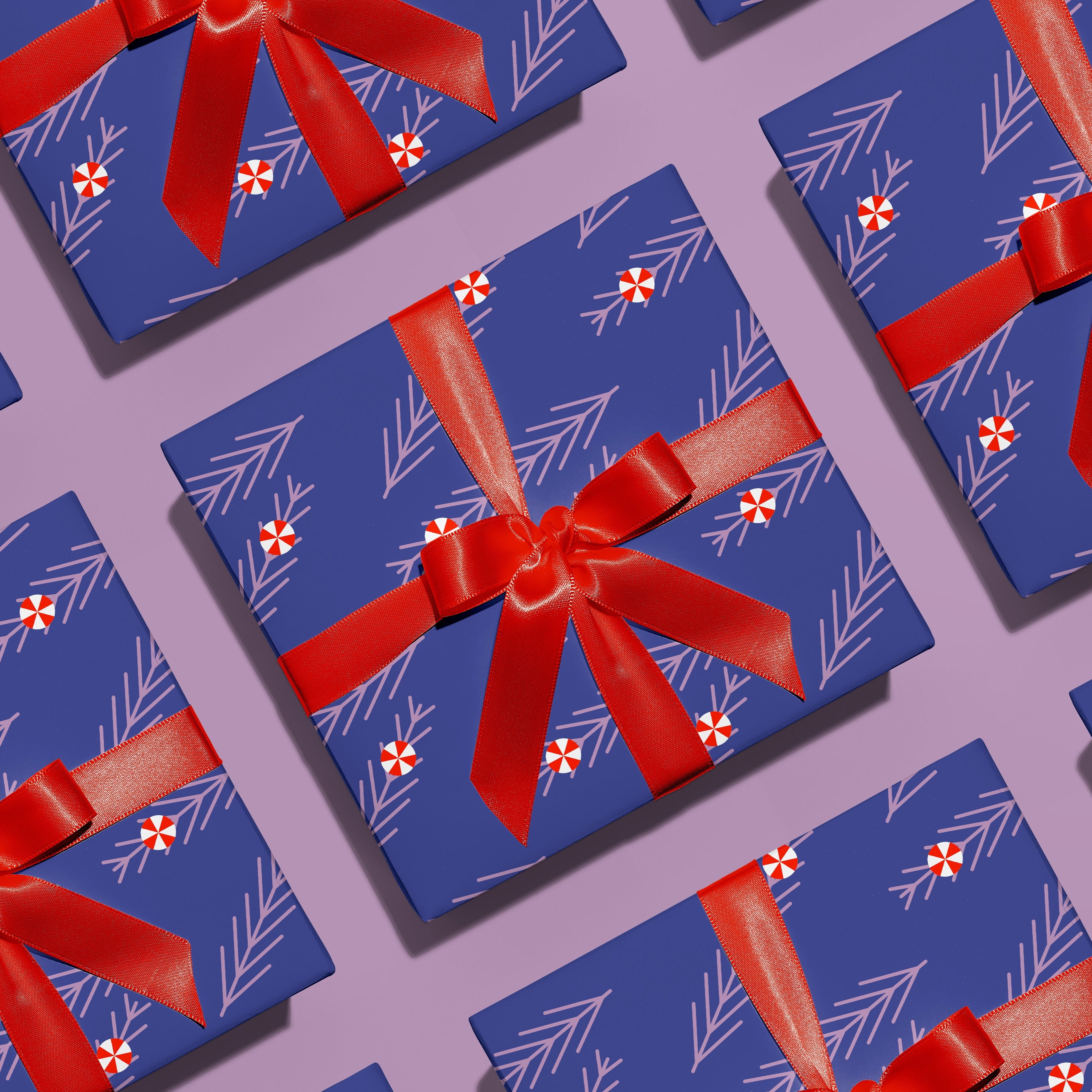 purple holiday pine gift wrap