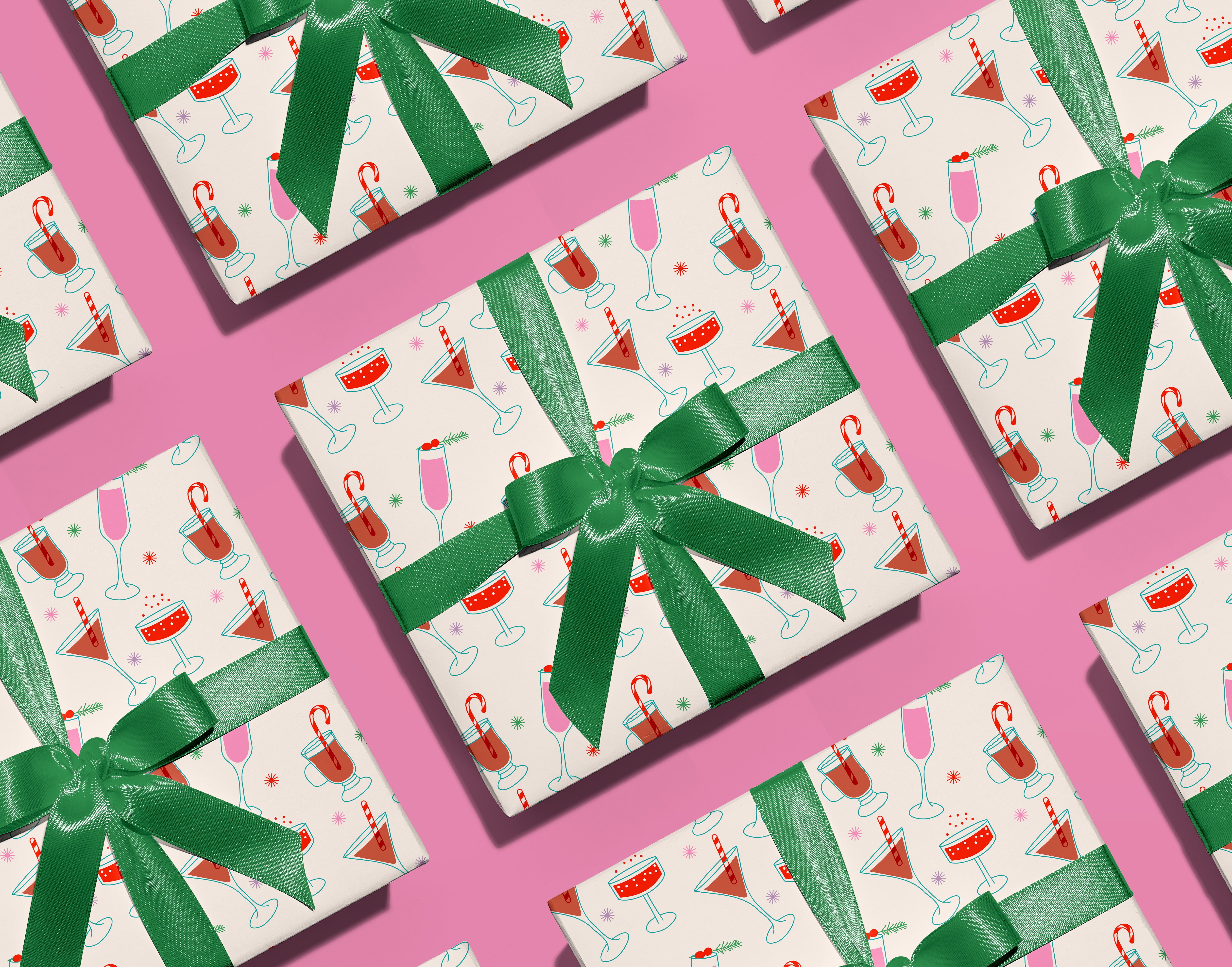 Cream Holiday Cocktails Gift Wrap