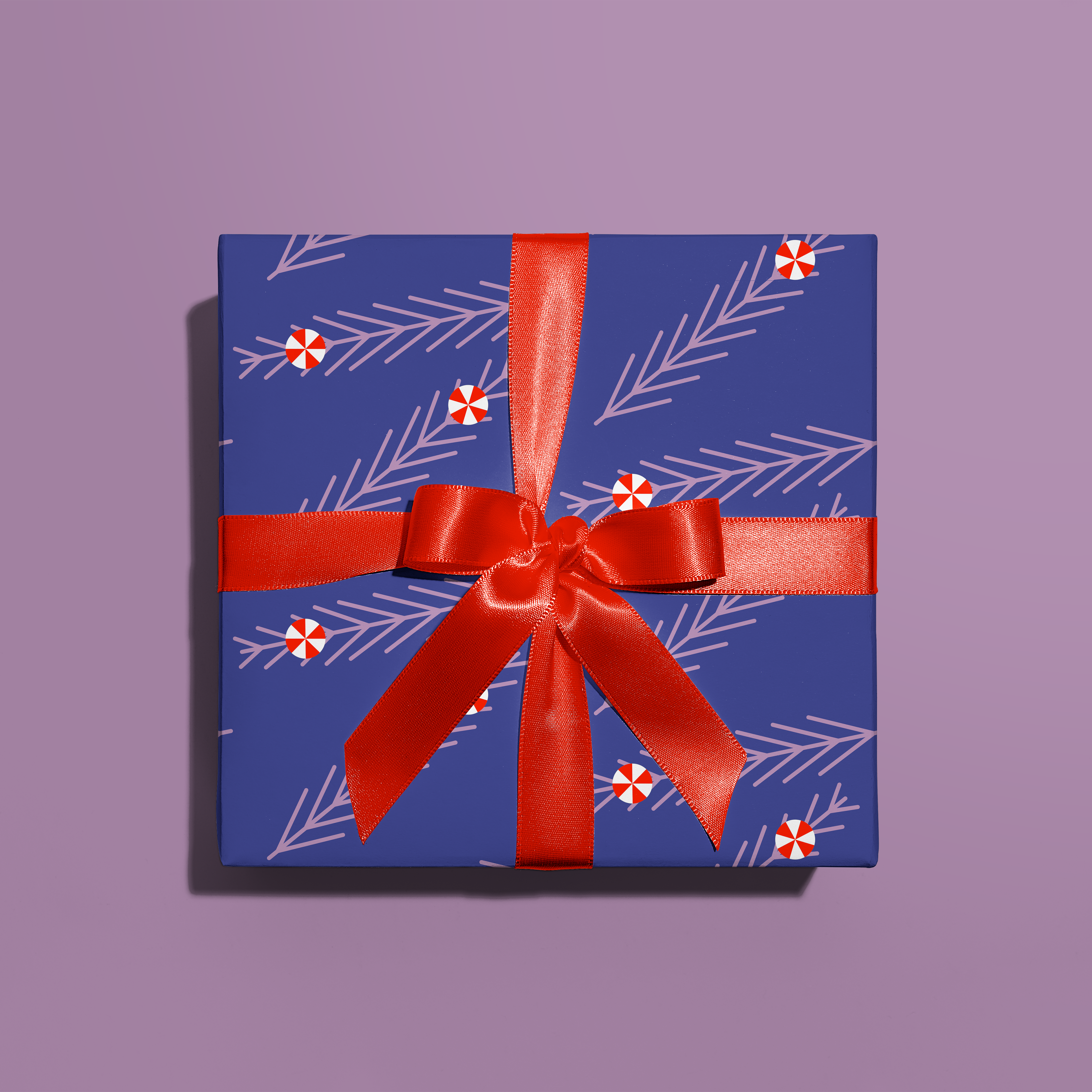 purple holiday pine gift wrap