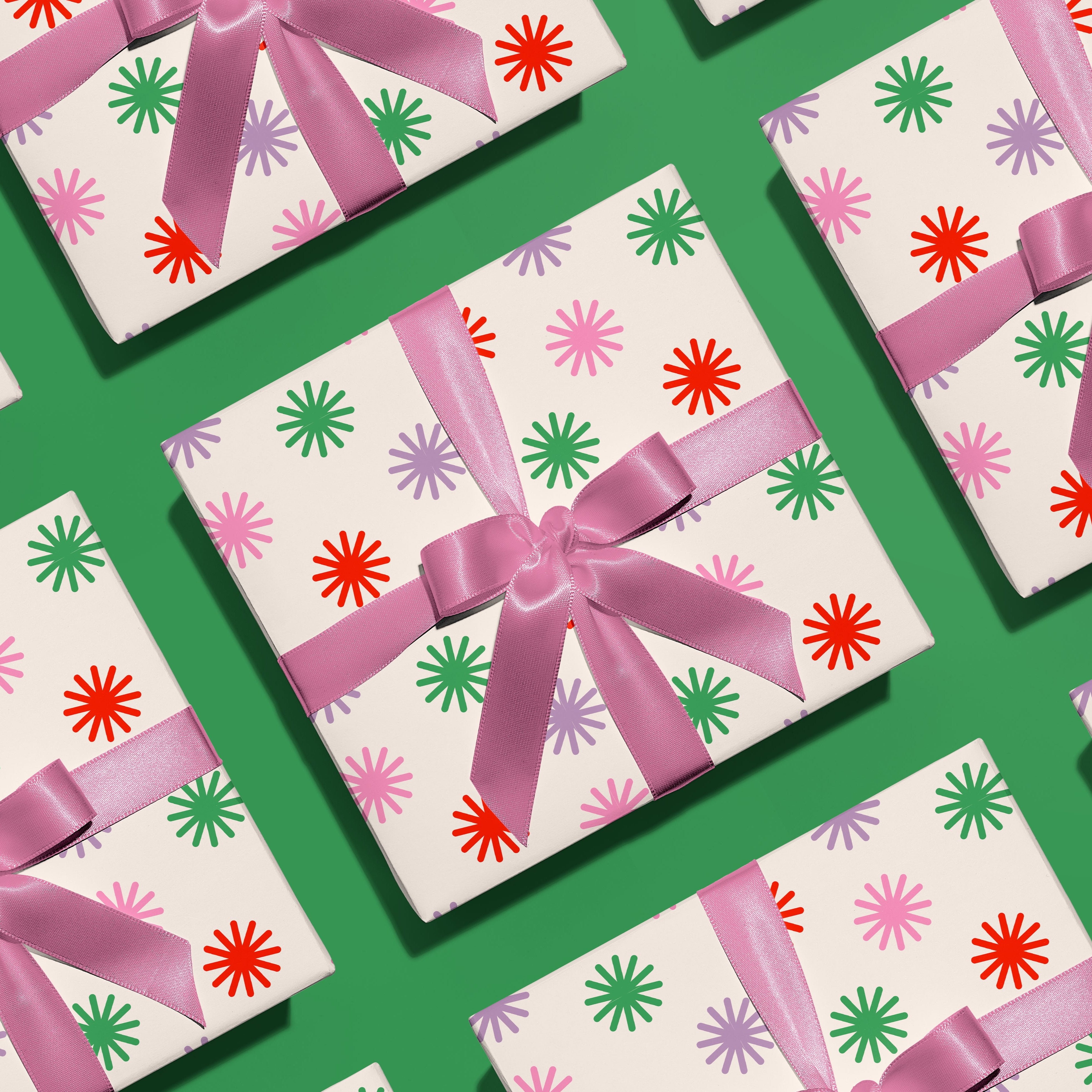 Multi Colored Starburst Holiday Gift Wrap