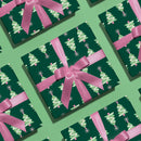 green and pink christmas tree gift wrap