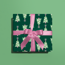 green and pink christmas tree gift wrap